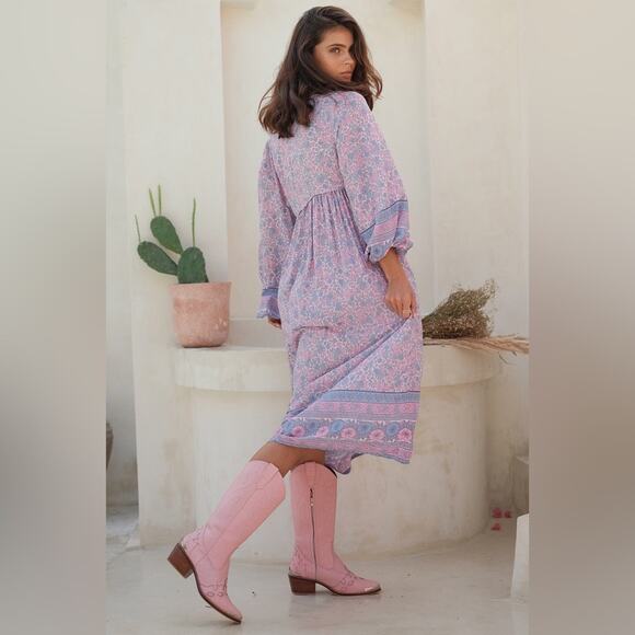 MAHLI The Label Neon Moon Boho Midi Dress In Berry Size S/M Coastal Cowgirl Glam - Picture 5 of 15